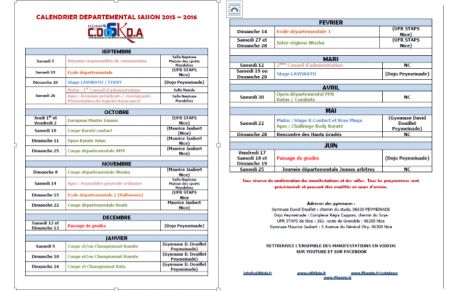 SELF DEFENSE (KRAV MAGA)/KARATE - CALENDRIER DEPARTEMENTAL 2015/ 2016